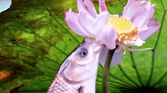 哈哈 吃花瓣的鲤鱼。。。